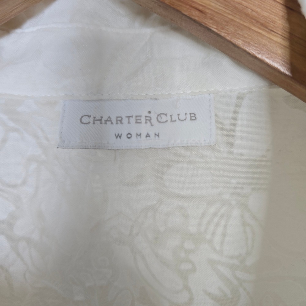Charter Club Woman White Floral Burnout Pintuck Button Up Tunic Blouse 1X - Picture 4 of 4